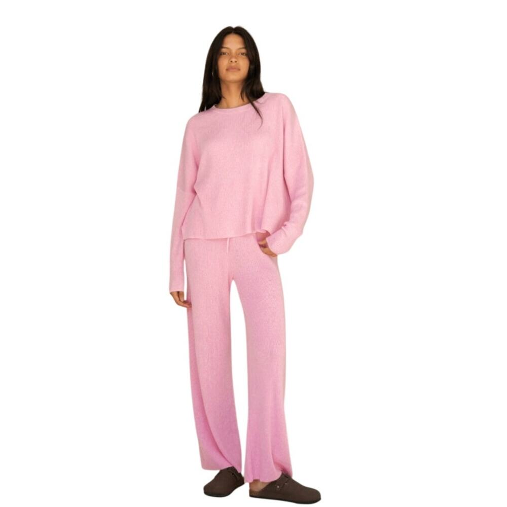 The Lullaby Club Australia Pink Alex Ribbed Knit Wide Leg Womens Pants, S